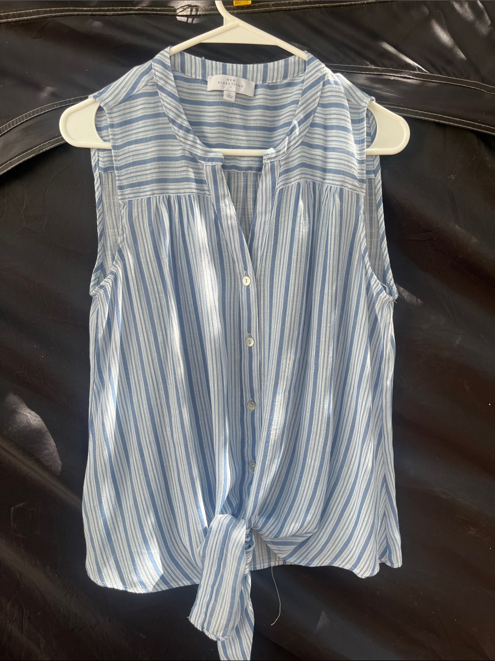 new directions Light Blue and White Striped Tie-Front Sleeveless Camisole